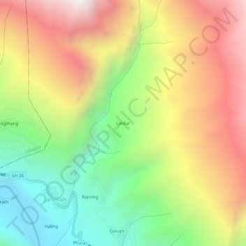 Mapa topográfico Lindur, altitud, relieve