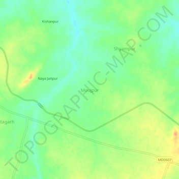Mapa topográfico Moujpur, altitud, relieve