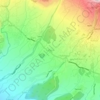 Mapa topográfico Sidhpur, altitud, relieve