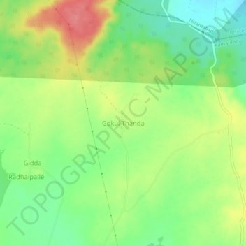Mapa topográfico Gokul Thanda, altitud, relieve