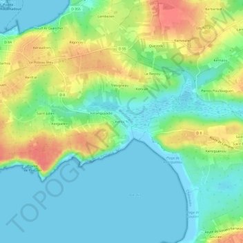 Mapa topográfico Kerloc'h, altitud, relieve