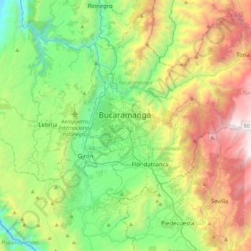 Mapa topográfico Bucaramanga, altitud, relieve