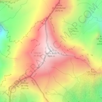 Mapa topográfico Mont Buet, altitud, relieve