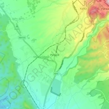 Mapa topográfico Pinjore, altitud, relieve