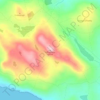 Mapa topográfico Croaghegly, altitud, relieve