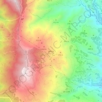 Mapa topográfico Jolúcar, altitud, relieve