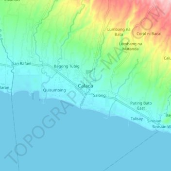 Mapa topográfico Calaca, altitud, relieve