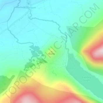 Mapa topográfico Skellig, altitud, relieve