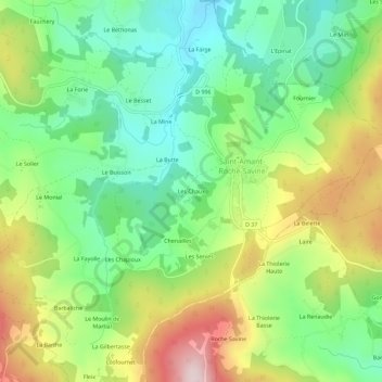 Mapa topográfico Les Chaux, altitud, relieve