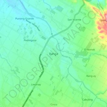 Mapa topográfico Banga, altitud, relieve