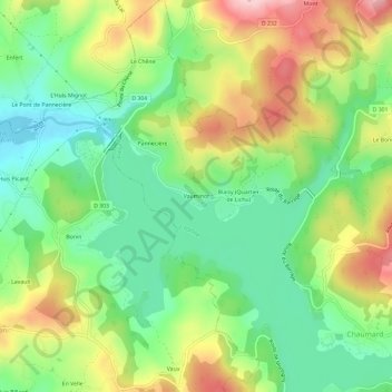 Mapa topográfico Vauminot, altitud, relieve
