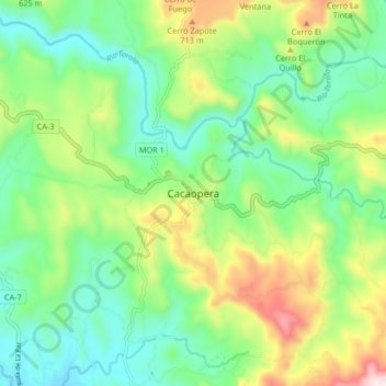 Mapa topográfico Cacaopera, altitud, relieve