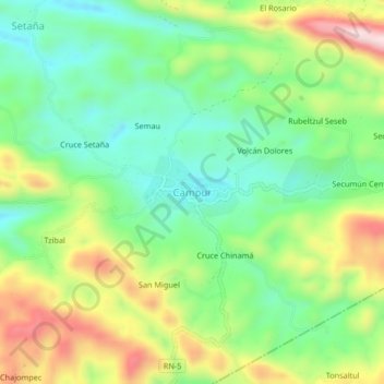Mapa topográfico Campur, altitud, relieve
