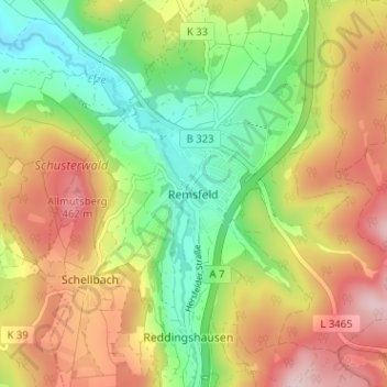 Mapa topográfico Remsfeld, altitud, relieve