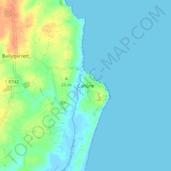 Mapa topográfico Cahore, altitud, relieve