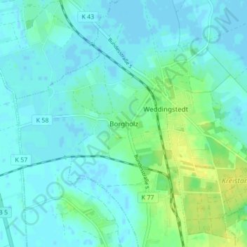 Mapa topográfico Borgholz, altitud, relieve