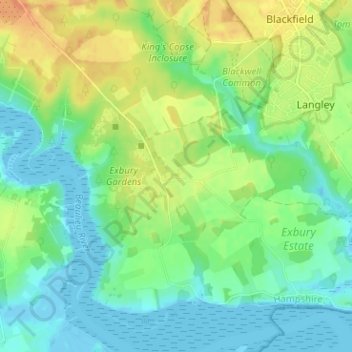 Mapa topográfico Exbury, altitud, relieve