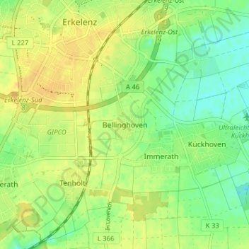 Mapa topográfico Bellinghoven, altitud, relieve