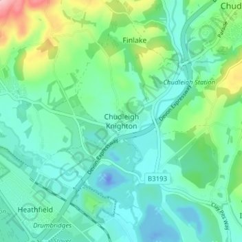 Mapa topográfico Chudleigh Knighton, altitud, relieve