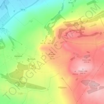 Mapa topográfico Bowden Hill, altitud, relieve