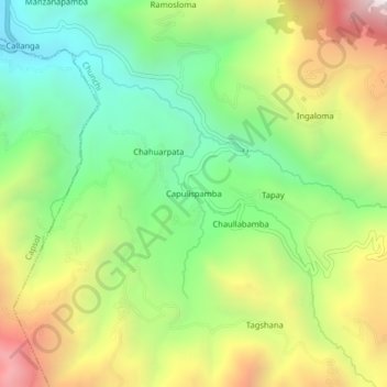 Mapa topográfico Capulispamba, altitud, relieve