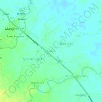Mapa topográfico Bueno, altitud, relieve