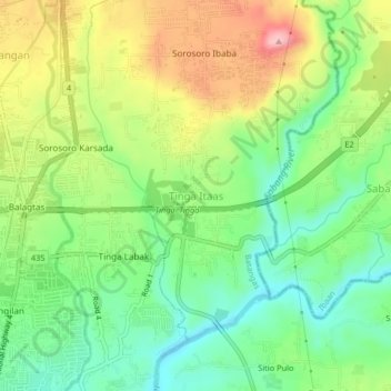Mapa topográfico Tinga Itaas, altitud, relieve