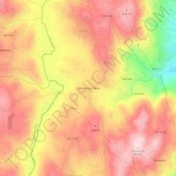 Mapa topográfico Carreira da Lebre, altitud, relieve