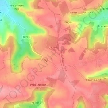 Mapa topográfico Plantou, altitud, relieve
