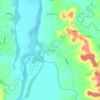 Mapa topográfico Villavieja, altitud, relieve