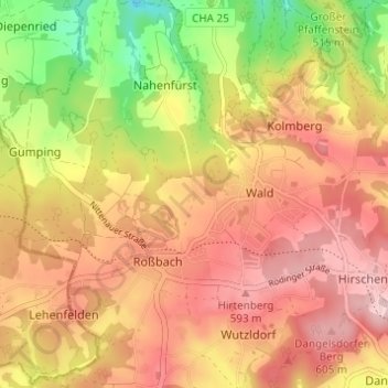 Mapa topográfico Hönighof, altitud, relieve