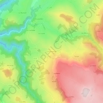 Mapa topográfico La Fromental, altitud, relieve