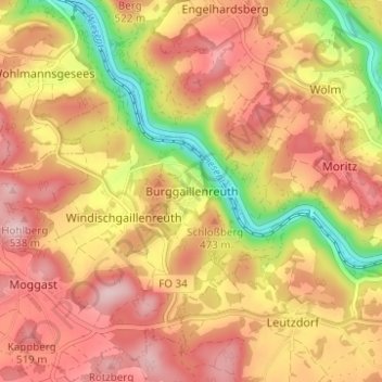 Mapa topográfico Burggaillenreuth, altitud, relieve