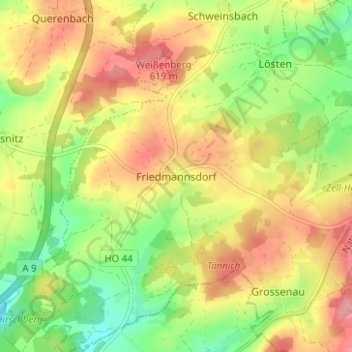 Mapa topográfico Friedmannsdorf, altitud, relieve