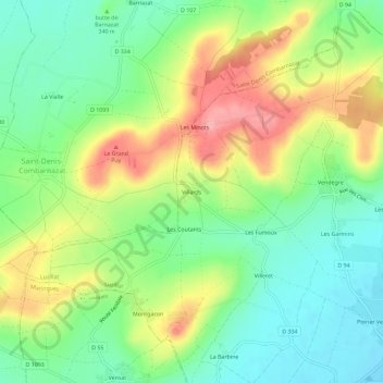 Mapa topográfico Villards, altitud, relieve