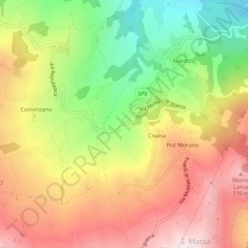 Mapa topográfico La Svolta, altitud, relieve