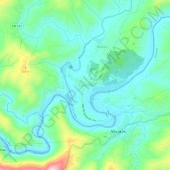 Mapa topográfico Ourondo, altitud, relieve
