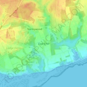 Mapa topográfico East End, altitud, relieve