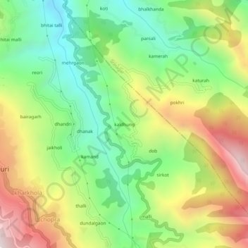 Mapa topográfico kaldhung, altitud, relieve