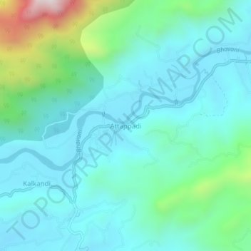 Mapa topográfico Attappadi, altitud, relieve