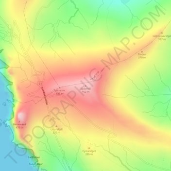Mapa topográfico Spáafelli, altitud, relieve