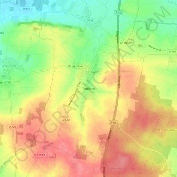 Mapa topográfico Tartifume, altitud, relieve