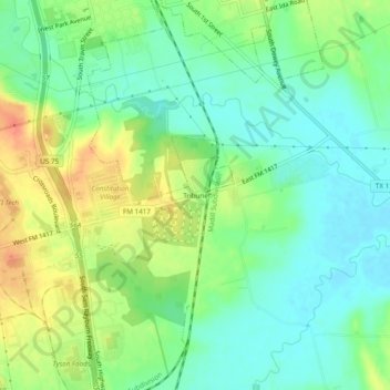 Mapa topográfico Tribune, altitud, relieve