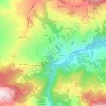 Mapa topográfico Monzone, altitud, relieve
