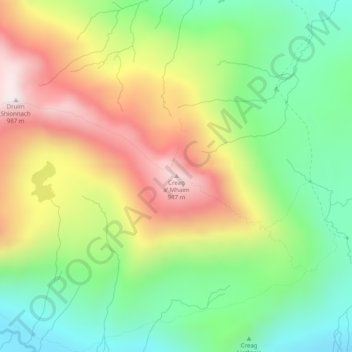 Mapa topográfico Creag a' Mhaim, altitud, relieve