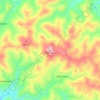 Mapa topográfico Vale Covo, altitud, relieve