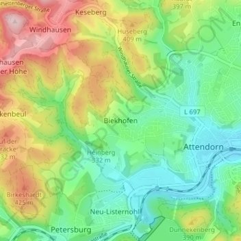 Mapa topográfico Biekhofen, altitud, relieve
