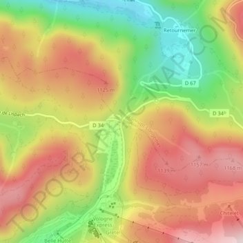 Mapa topográfico Col des Feignes sous Vologne, altitud, relieve