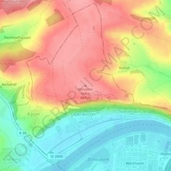 Mapa topográfico Winzerer Höhe, altitud, relieve