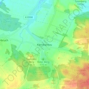 Mapa topográfico Kleinbardau, altitud, relieve
